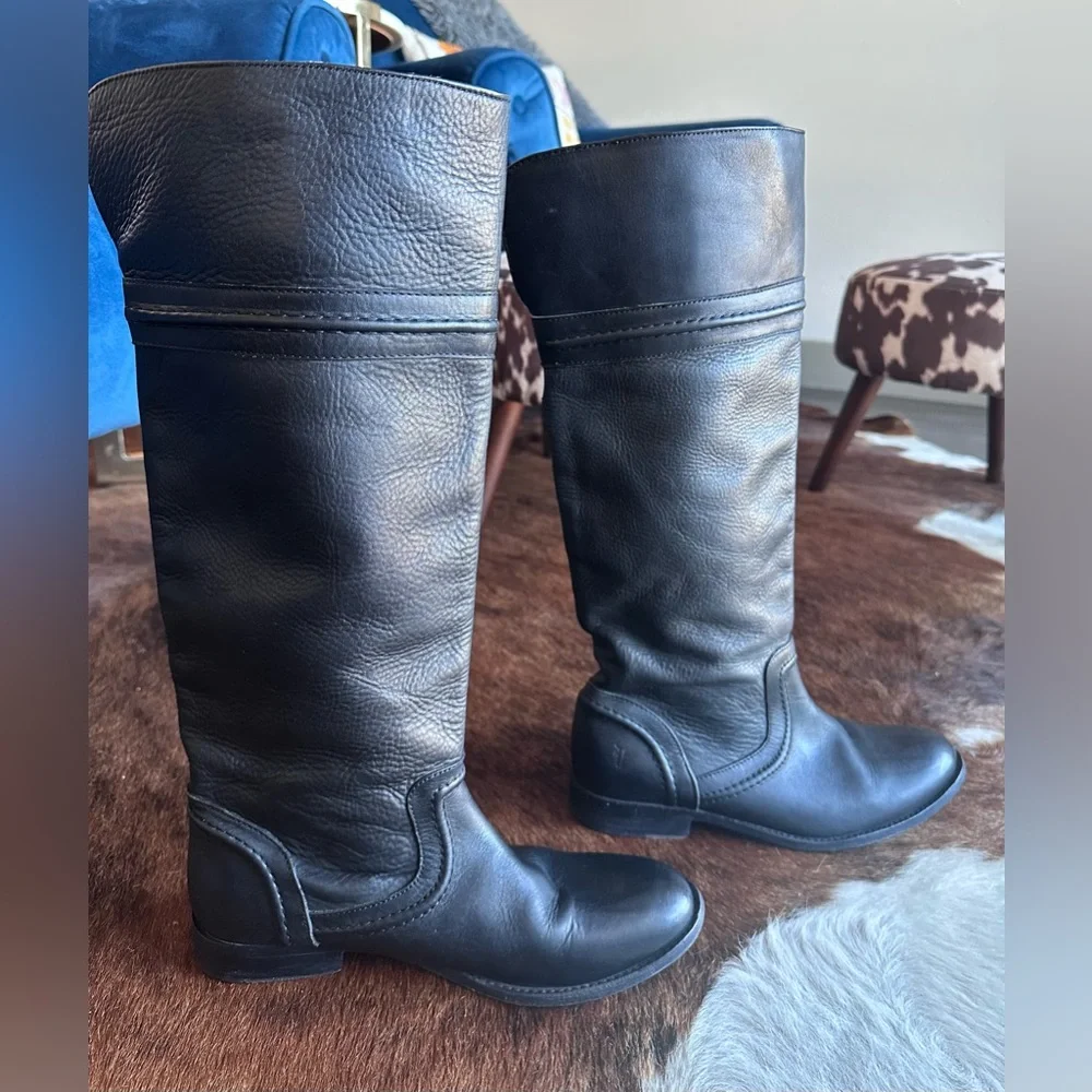 Frye Melissa Trapunto Black Leather Tall Riding/Equestrian Boot 8.5 size